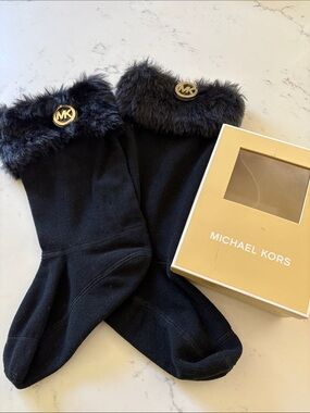 Michael Kors black faux fur socks size M/L new with box